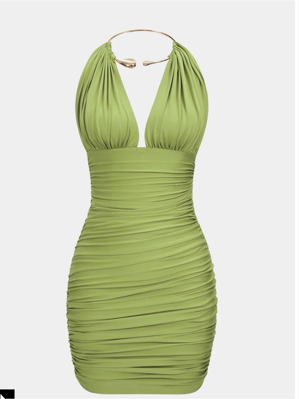 Micas Metallic Halter Backless Ruched Sleeveless Mini Dress